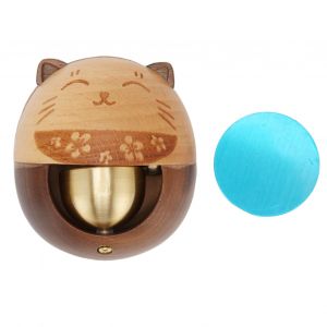 Cloche de commercant style chat porte-bonheur en bois et laiton, son clair et agreable, montage facile, carillon de porte pour maison, cafe, magasin - Neuf