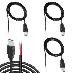 3 Pcs Queue De Cochon Usb,Câble De Queue Usb,Rallonge De Câble D'alimentation,22awg 5v 3a Prise Usb,Connecteur Ouvert À 2 Broches,Câble Usb Mâle 200cm,Câble D'alimentation À Prise Usb 12v 3a - Neuf