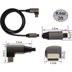 TIANYI-90 Degrés USB C vers USB C 3.1 Câble Angle Droit USB 3.1 Type C Mâle à Mâle D'extension Câble Charge Rapide Compatible pour Google Pixel 3XL,Samsung Galaxy Note 10 S20, MacBook(0.6M/2Pack) - Neuf