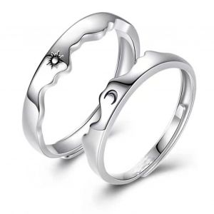 Ensemble De 2 Bagues Ouvertes En Forme De Mer, Reglables Et Personnalisees, Pour Couple, Pour Hommes Et Femmes - Neuf