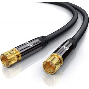 1,5m Câble d'antenne Satellite coaxial TV mâle à mâle - Connecteur F mâle vers F mâle Plaqués Or 135 DB 75 Ohm - 4K UHD Câble antenne Satellite fiche F TV HD DVB-T2 Radio Modem routeur - Noir - Neuf