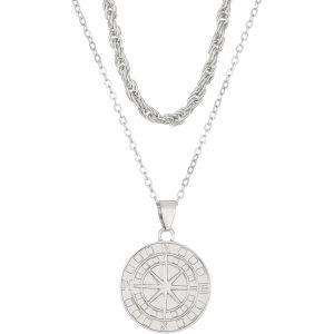 Kal-Boussole Collier Pour Femmes, Collier Avec Pendentif Boussole Or/Argent, Double Collier Femme Cadeaux De Festivals Pour Famille Amis - Neuf