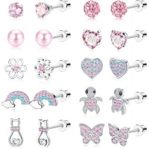 10paires Petites Boucles D'oreilles Hypoallerg&eacute;niques Pour Femmes Filles Acier Chirurgical 316l Mignon Boucles D'oreilles Fleur Papillon Cz Multicolore Vis Dos Boucles D'oreilles E[Bou9240204] - Neuf