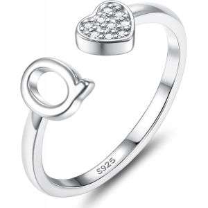 Bague Argent 925 Femme Avec Lettre A-Z Bague Coeur Reglable Empilables Ouvert Bague De Fian&ccedil;ailles Bague Promesse Mariage Bague Pouce Bague Pr&eacute;nom Initiale Bague Femme Fille Avec Bo&icirc;te - Neuf