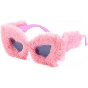 Lunettes De Soleil Yeux De Chat En Peluche (Roses) Lunettes De Fête Pour Femmes Punk Soft Velvet Extra Large Femmes Uv400 Ombre Lunettes De Fantaisie Faites À La Main - Neuf
