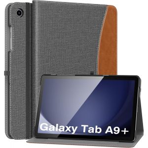 Coque Pour Samsung Galaxy Tab A9 Plus 11 Pouces 2023 (Sm-X210/Sm-X216/Sm-X218),Multi-Angles &Eacute;tui En Cuir Pu Avec Dragonne,Poche Avant,Auto R&eacute;veil/Sommeil,Denim Gris & Marron - Neuf