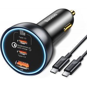 JGD-160W USB C Chargeur de Voiture 3 Ports, QC5,0 PD3,0 PPS Allume Cigare USB C Adaptateur de Chargeur Rapide pour Voiture pour iPhone 15 14 13 Pro Samsung S24 S23 Ultra iPad Macbook Pro - Neuf