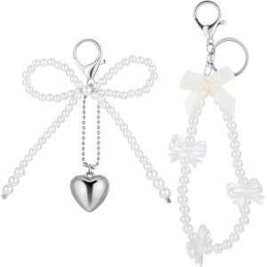 2 Pièces Porte Clés Avec N?ud En Perles Y2K Pour Femme,Pendentif De Sac Esthétique,Porte-Clés Avec N?ud Y2K,Pendentif De Sac,Joli Porte Clés Avec N?ud En Perles Pour Sac À Main - Neuf