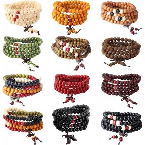 8-12 Pcs 108 Mala Bead Bracelets Bouddhiste Strand Bois Bracelet Prière Perles De Bois De Santal Lien Poignet Collier Chaîne Pour Hommes Femmes Noeud Chinois - Neuf