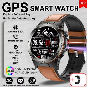 2025 Sports De Plein Air Nouvelle Montre Intelligente Gps Hommes 1.39 Pouces Hd Amoled Écran 3Atm Étanche 500Mah Infrarouge Nfc Bluetooth Appel Montre.Brown Leather.Outdoor Watch - Neuf