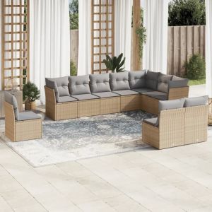 Prolenta Premium - Salon De Jardin Avec Coussins 10 Pcs Beige R&eacute;sine Tress&eacute;e - Neuf