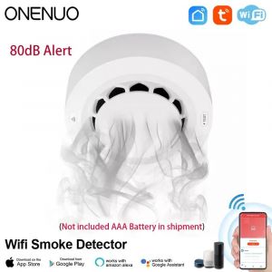 ONENUO-Détecteur de fumée WiFi Tuya, capteur photoélectrique, alarme incendie, système de sécurité domestique et de cuisine, fonctionne avec Smart Life-228WT - Neuf