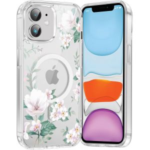 Kal-Coque Magnétique Pour Iphone 11 6,1"", Compatible Avec Magsafe, Transparente Fille Etui Avec Aesthetic Motif Fleur Dessin, Souple Silicone Mince Tpu Bumper Case Antichoc Protection Housse, 04 - Neuf