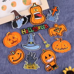 12 stickers en tissu citrouille brodé par ordinateur, tête de mort, éléments d'Halloween, patch chaussures, chapeau, sac à dos, accessoires vestimentaires, stickers, broderie - Neuf