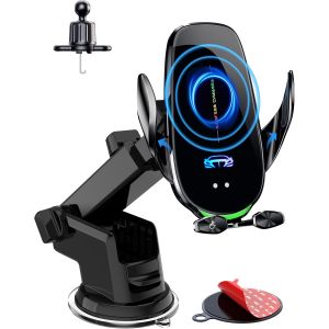 Support de t&eacute;l&eacute;phone portable pour voiture 15 W avec fonction de charge, chargeur inductif, support de t&eacute;l&eacute;phone portable, ventilation automatique, fixation inductive, pour iPhone, Samsung, LG, etc - Neuf