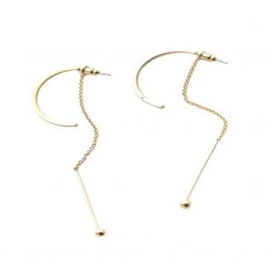 Mode Femme Fille Arc M&eacute;tal Oreille Ligne Boule Pendants Avant Dos Alliage Boucle D'oreille (Demi-Cercle) - Neuf