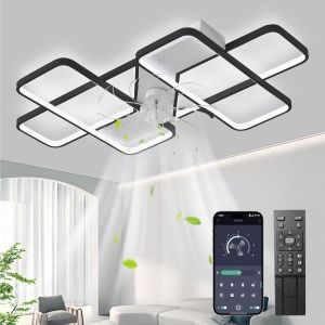 Ulteronixshop-Ventilateur de plafond silencieux avec &eacute;clairage, LED &agrave; intensit&eacute; variable 85 W, plafonnier avec ventilateur, 6 vitesses de vent, minuterie, lampe r&eacute;versible avec ventilateur pour salon - Neuf