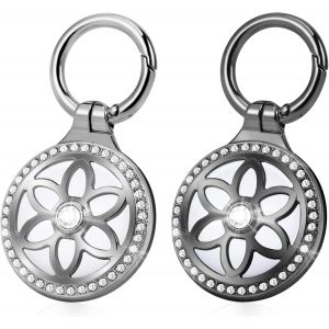 MEVRONISSHOP-2 Pack Airtag Porte Cl&eacute; | Porte Clef Airtag - Metal Etui Airtag - Etui de Protection for Airtag - Support Airtag Anti-Chute et Anti-Rayures pour Chien, Chat, Enfant, Porte, Noir+Argent&eacute; - Neuf