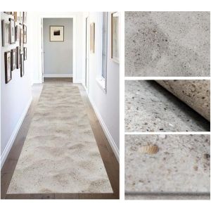 Kal-Tapis Vinyle Pvc Au Design Numérique Sable Marin Pour Salon, Cuisine, Salon, Entrée, Salle De Bains Ou Chambres Avec Envers Pvc Antidérapant Et Facile À Laver, Tons Beiges. - Neuf