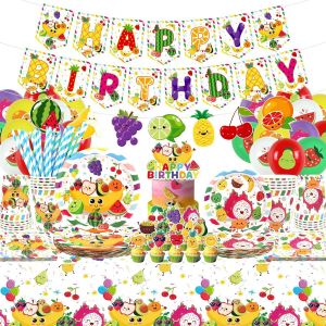 Letnerny-Fournitures De Fête Sur Le Thème Des Fruits, Comprend Des Bannières, Des Assiettes, Des Décorations De Cupcakes, Des Serviettes, Des Tasses, Des Nappes, Pour 1er Anniversaire Sur Le Thème De - Neuf