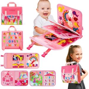 JGD-Busy Board Montessori pour Enfants,Jouet Montessori 2 3 4 Ans &Eacute;ducatif Jouets d'Activit&eacute; et de D&eacute;veloppement Tout-Petit Voyage Planche Sensoriel Pr&eacute;scolaire Cadeau(Rose Ch&acirc;teau Princesse) - Neuf