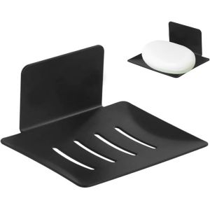 SJZG-Porte-Savon Autocollant En Acier Inoxydable Sans Per&ccedil;age - Porte-Savon Mural Pour &Eacute;ponges, Brosses, Savon - Support Mural 3M - Pour Salle De Bain, Cuisine, Balcon - Noir - Neuf