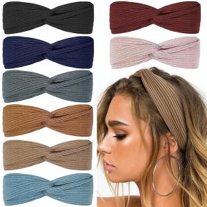 Bandeaux Noués Pour Femmes Boho Elastic Fashion Hair Bands Mignon Wrap Headbands, Solid Color, 8pcs - Neuf