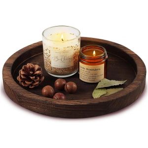Kalanka-Plateau Rond Décoratif En Bois Pour La Décoration De Bougies, Plateau Multifonction En Bois Pour Décoration De Comptoir De Cuisine, Table Basse, 26 Cm - Neuf