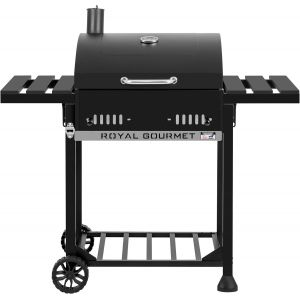 Checarzhn--No1-Barbecue À Charbon De Bois, Grill À Charbon Sur Chariot Avec Tablettes Pliables, Couvercle, Thermomètre, Surface Cuisson 56,5 X 42,2 Cm Pour Jardin, Camping, Noir - Neuf