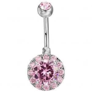 Piercing De Nombril Rond En Zircon Plaque Cuivre Avec Pendentif En Forme De Cour (Rose) - Neuf