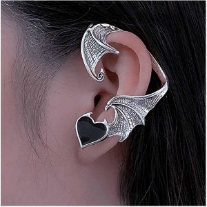 Kal-Boucle D'oreille Punk Aile De Dragon Boucle D'oreille Argentée Boucle D'oreille Coeur De Diable Boucle D'oreille Métal Aile De Chauve-Souris Boucle D'oreille Chenille Bijoux Pour Femmes Et - Neuf