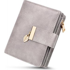 CAUC-Portefeuille Femme Petit, Porte Monnaie Femme avec Blocage RFID en Cuir PU Grande Capacit&eacute; avec 14 Slots de Carte et Poche &agrave; Fermeture &Eacute;clair Pi&egrave;ces Court Porte Feuille pour Femmes - Neuf