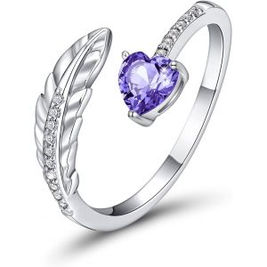 Bague De Femme Avec Plume Et Pierre De Naissance, Bague De Fian&ccedil;ailles Reglable En Argent Sterling 925 Pour Femme Et Fille Bague Cadeau Taille 6-12 - Neuf