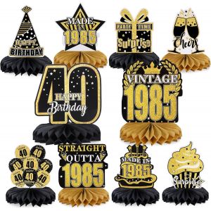10pcs Decoration Anniversaire Centres de Table 40 Ans, en Nid d'abeille D&iquest;&iquest;corations Confettis, Or Noir Cellulaire Fournitures de F&iquest;&ordm;te pour Hommes Femmes Birthday Accessoires Deco - Neuf