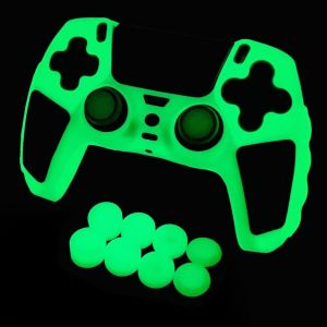 Peau De Contrôleur Ps5 Verte Qui Brille Dans Le Noir, Housse De Protection En Silicone Cloutée Et Épaisse, Poignées Compatibles Avec La Manette Ps5 Avec 10 Capuchons De Poignées.[E624] - Neuf