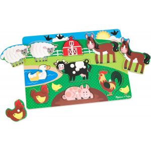 KASFL-Puzzle En Bois À Boutons-Animaux De La Ferme,Cadeau Pour Enfants De 2 3 4 Ans,Jouet En Bois Montessori,Jouets D'Apprentissage,Jouets Éducatifs Et De Développement - Neuf