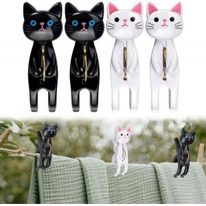Kalanka-4 Pi&egrave;ces Grosse Pince &Agrave; Linge Avec Motif Chat, Pince Pour Serviette De Plage R&eacute;sistant Au Vent Pinces Bache Piscine Adorable Pinces &Agrave; Serviette Pour Couettes Serviettes Couvertures Draps V&ecirc;te - Neuf