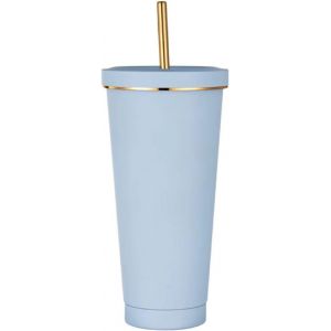 Kalanka-750ml Gobelet Isotherme Avec Paille Et Couvercle, Tasse À Café En Acier Inoxydable,Réutilisable Tasses Isothermes Pailles Et Brosse Nettoyage,Tasse À Café Pour Boissons Chaudes Glacées(Bleu) - Neuf