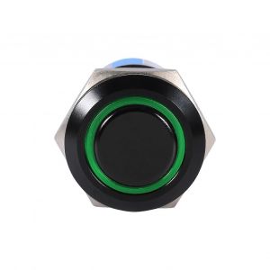 19mm 12-24V ON/OFF Noir Étanche Loquet Autobloquant Bouton-poussoir Interrupteur Flate Vert LED - Neuf