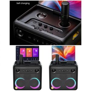 Enceinte Bluetooth 5.3 - WIFI-karaok&eacute; 300W portable sur batterie - &eacute;cran tactile 10,1" et 2 microphones sans fil 300W X2 - Neuf