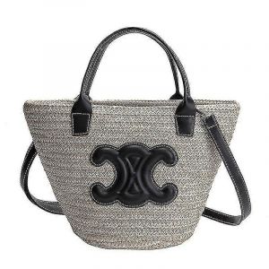 Sac fourre-tout en paille pour dames, sac de plage pour dames, sac de plage en rotin surdimensionn&eacute;, noir - Neuf