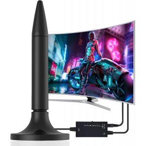 2025 Nouvel Amplificateur 130KM Antenne TV Int&eacute;rieure Puissante Pour 1080P 4K Tous Les Anciens et Smart TV,Antenne TV Portable Avec Puissant Signal Amplificateur Base Magn&eacute;tique C&acirc;ble Coaxial Noir - Neuf