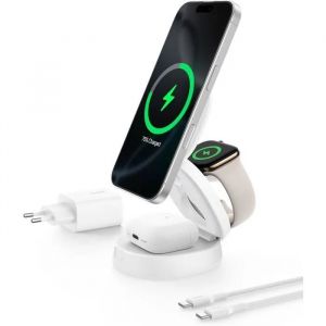 Station De Charge 3-En-1 Pliable Belkin, Induction Magsafe, Qi2, 15w, Iphone 16/15/14, Apple Watch, Airpods, Adaptateur 36w. - Neuf