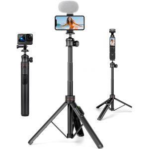 LORANKA-Perche &agrave; Selfie Tr&eacute;pied pour iPhone, 166cm Trepied Smartphone R&eacute;tractable avec T&eacute;l&eacute;commande sans Fil D&eacute;tachable, Trepied pour T&eacute;l&eacute;phone, Tr&eacute;pied Portable en Aluminium pour Appareil Photo - Neuf