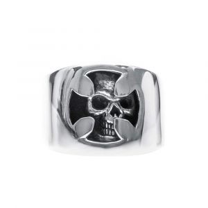 Bague Homme T&ecirc;te De Mort Et Croix Argent - Neuf