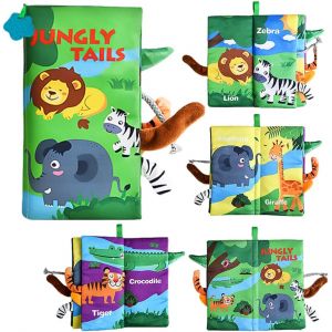 Ulteronixshop-Livre Tissu B&eacute;b&eacute; Eveil, Livres Bebe 0 &agrave; 3 Ans Sonore Toucher, Livre Tissu Montessori, Livres Doux Froiss&eacute; avec des Animaux de la Jungle Cadeau de Naissance pour Tout-Petit Gar&ccedil;on Fille - Neuf