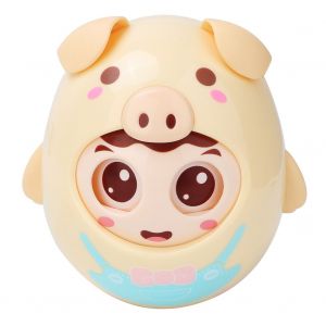 Jouet pour bebe cochon, culbuto, avec yeux clignotants, cadeau pour enfants (jaune) - Neuf