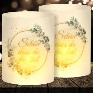 KALANKA-Lot de 16 photophores décoratifs de table pour anniversaire, mariage, baptême, communion, confirmation, inscription « Schön dass du da bist », vert eucalyptus, décoration de fête pour femme, - Neuf