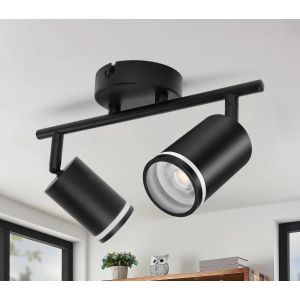 Kal-Plafonnier 2 Spots Led Orientable, Spots De Plafond Gu10, Plafonnier Spot Noir, Luminaire Spot Rampe Spot, Applique Spot Pour Cuisine, Salon, Chambre (Sans Ampoule) - Neuf