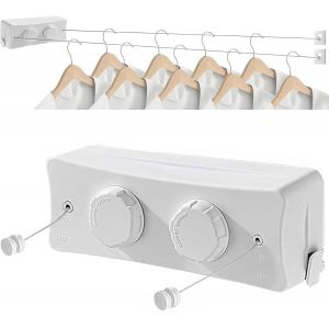 &Eacute;tendoir &agrave; Linge r&eacute;tractable5,1 m en Acier Inoxydablepour int&eacute;rieur et ext&eacute;rieurCorde &agrave; Linge r&eacute;glable Invisible(La Nouvelle-Noir) - Neuf